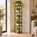 Cedar Five-Level Display Stand — generated design visualization; pots and plants are styling props